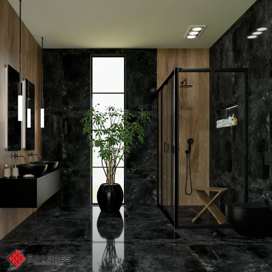 BELLIZA BLACK HG /120х60/ глянцевый черный керамический гранит под штукатурку с двойной полировкой 