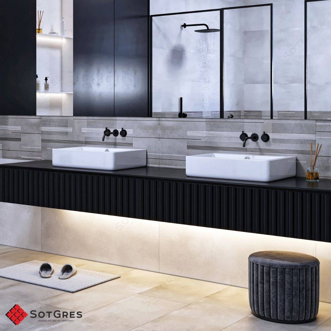 ESPANA NERO DECORE /40х120/ матовый серый керамический гранит carving с рисунком